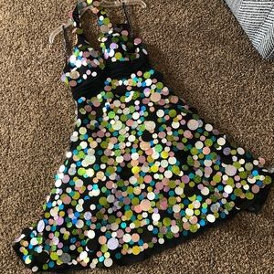Colors Size 6 Halter Iridescent Shimmer Sequin Disc Party Dress Homecoming NWT